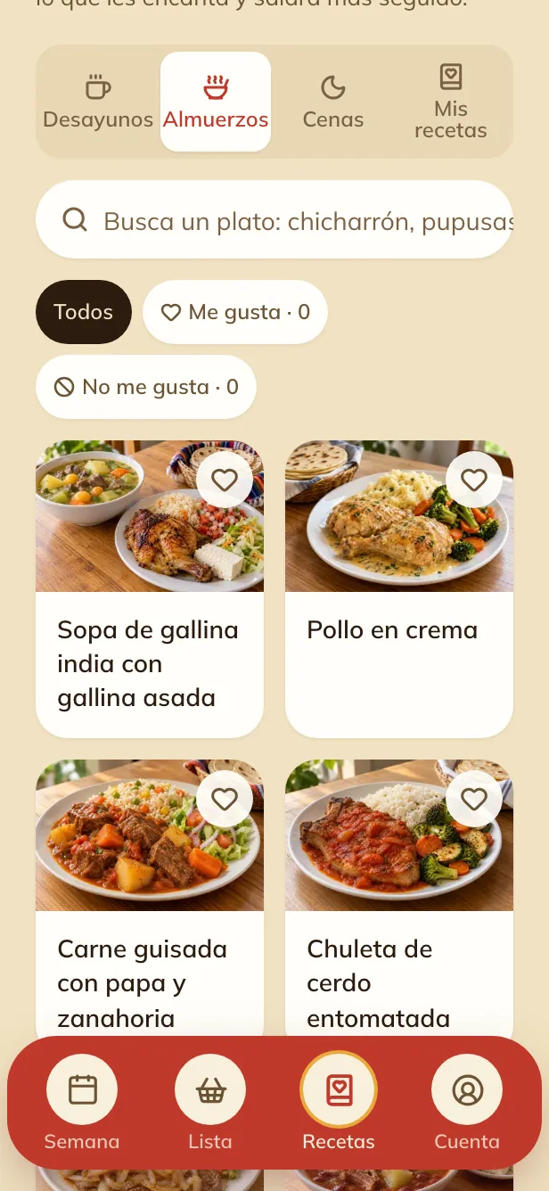 Todas las recetas, en cartitas con foto